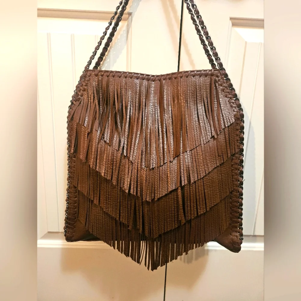 Brown Fringe Shoulder Bag - Picture 2 of 6
